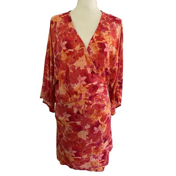 L Space Into the Tropics Pfeiffer Wrap Dress Size M Floral Beach Swim Coverup - Picture 1 of 9